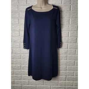 Lilly Pulitzer Navy Blue Long Sleeve Dress Gold Buttons Women's size Small